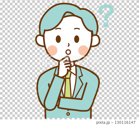 一位身穿西裝、帶問號的男子的插圖 一位身穿西裝、帶問號的男子的插圖 130116147