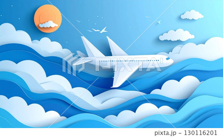 Commercial passenger jet aircraft flying in the sky over clouds 130116201