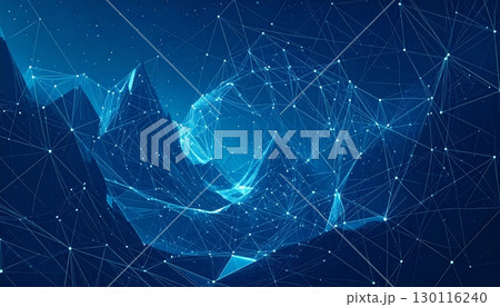 Abstract blue background with a 3D origami paper boat sailing on the water 130116240