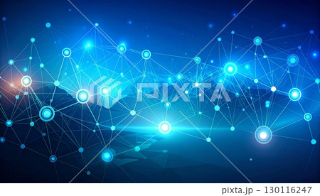Abstract digital blue technology background with glowing stars and network connections 130116247