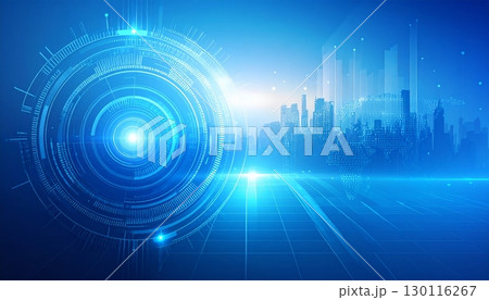 Abstract blue circuit board background with digital lines illustrating computer processor technology 130116267