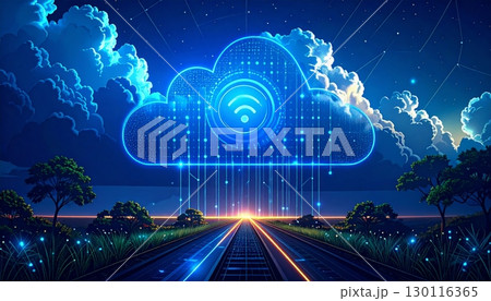 Blue computer network explodes into space, a digital communication concept for a global world 130116365