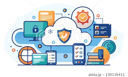A security-focused cloud computing solutions agency concept prioritizing robust security measures, data protection strategies, and compliance with industry regulations, providing clients with secure 130116411