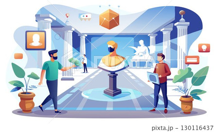A premium virtual museum concept offering high-quality virtual tours, exclusive access to rare artifacts and collections, and personalized educational experiences, creating a sophisticated and immers 130116437