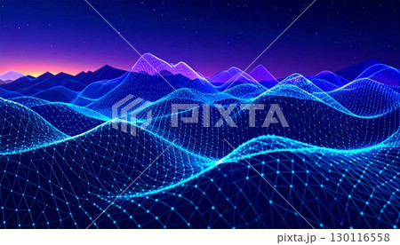 Abstract blue flowing lines form a futuristic vector wave design, perfect as a digital background or a dynamic technological wallpaper 130116558