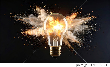 A bright, glowing light bulb radiates a powerful concept of innovation and electric energy against a dark, isolated background A bright, glowing light bulb radiates a powerful concept of innovation and electric energy against a dark, isolated background 130116621