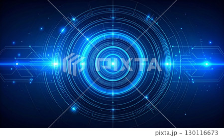Blue digital glowing circles on a hi-tech abstract technology background with a binary code pattern Blue digital glowing circles on a hi-tech abstract technology background with a binary code pattern 130116673