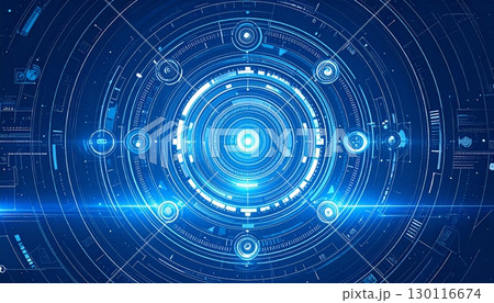 Blue digital glowing circles on a hi-tech abstract technology background with a binary code pattern Blue digital glowing circles on a hi-tech abstract technology background with a binary code pattern 130116674