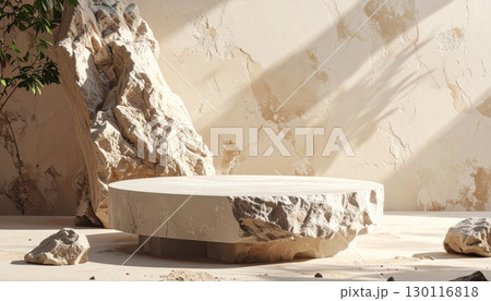 Ancient ice caves carved from mountain rock and stone with a winter landscape 130116818