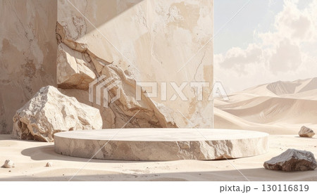 Ancient ice caves carved from mountain rock and stone with a winter landscape 130116819