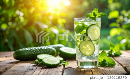 Fresh and healthy organic green cucumbers on a rustic wooden table Fresh and healthy organic green cucumbers on a rustic wooden table 130116870