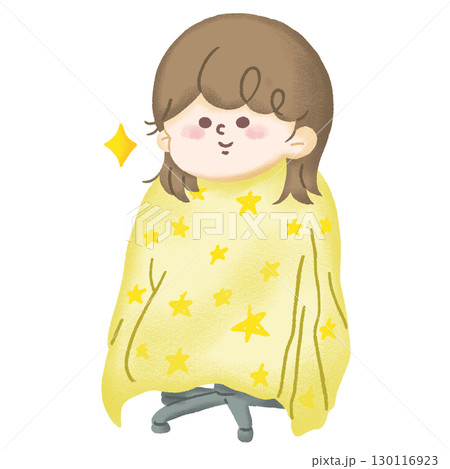 初めての美容院で上手に座って髪を切る子どものイラスト 130116923
