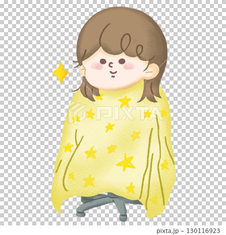 初めての美容院で上手に座って髪を切る子どものイラスト 130116923