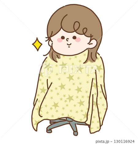 初めての美容院で上手に座って髪を切る子どものイラスト 130116924