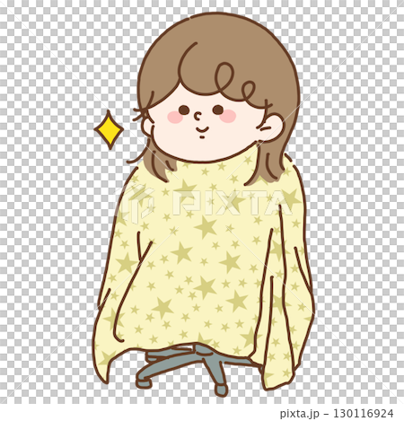 初めての美容院で上手に座って髪を切る子どものイラスト 130116924