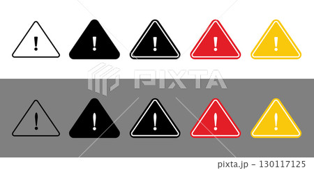 Warning Triangle Icons in Various Colors and Backgrounds. Attention Sign with Exclamation Mark Icon. 130117125