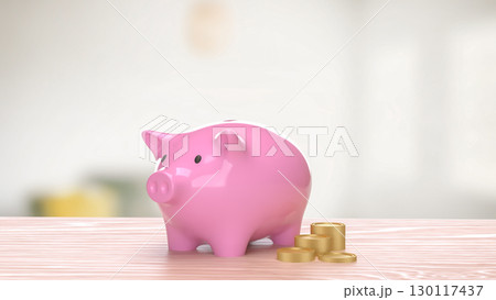 The Piggy Bank and coins  for saving or earn concept 3d Rendering. 130117437