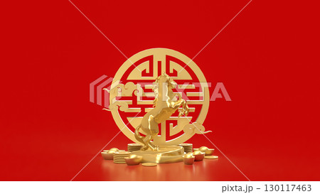 The Gold Year of horse for Chinese New year or holiday concept 3d Rendering. The Gold Year of horse for Chinese New year or holiday concept 3d Rendering. 130117463
