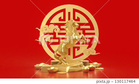 The Gold Year of horse for Chinese New year or holiday concept 3d Rendering. 130117464