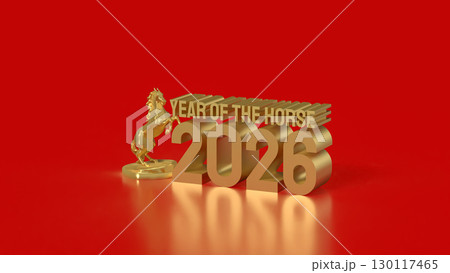 The Gold Year of horse for Chinese New year or holiday concept 3d Rendering. 130117465