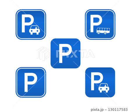 Parking Signs for Cars and Buses, Isolated on White Background. Parking Signs for Cars and Buses, Isolated on White Background. 130117583
