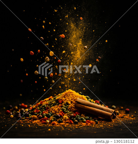 AI generated vibrant spices bursting into air...のイラスト素材 [130118112] - PIXTA