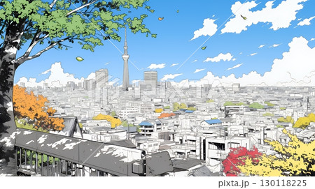 都市の町並みと青空