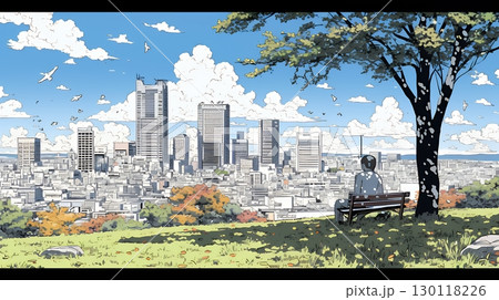 都市の町並みと青空