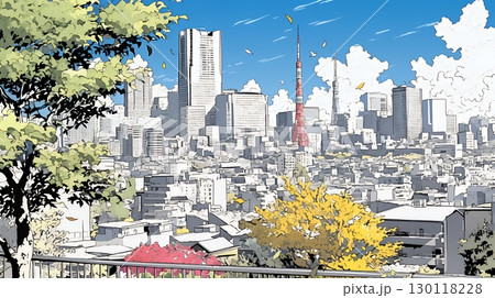 都市の町並みと青空