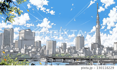 都市の町並みと青空