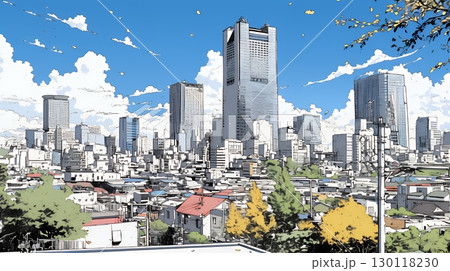 都市の町並みと青空