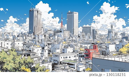 都市の町並みと青空
