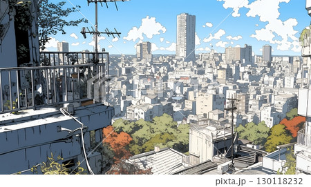 都市の町並みと青空