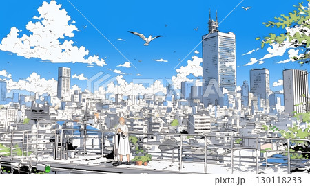 都市の町並みと青空