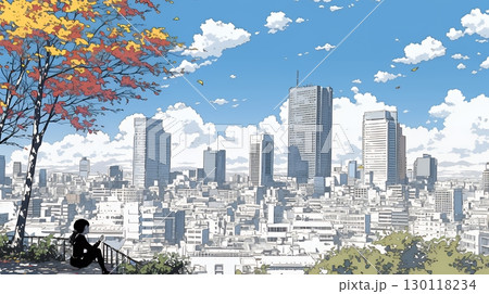 都市の町並みと青空