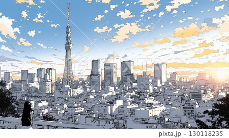 都市の町並みと青空