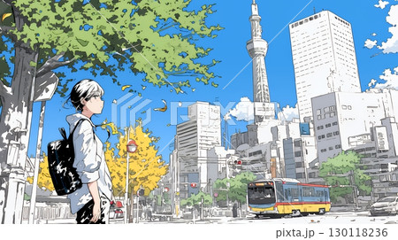 都市の町並みと青空