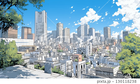 都市の町並みと青空