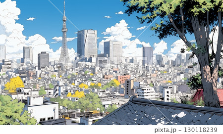 都市の町並みと青空