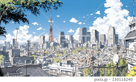 都市の町並みと青空