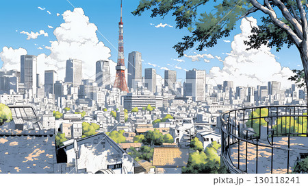 都市の町並みと青空