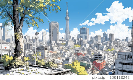 都市の町並みと青空