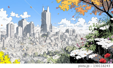 都市の町並みと青空