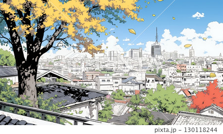 都市の町並みと青空
