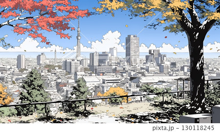都市の町並みと青空
