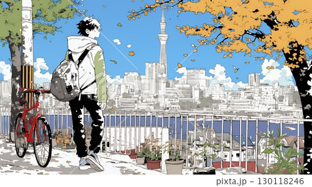 都市の町並みと青空
