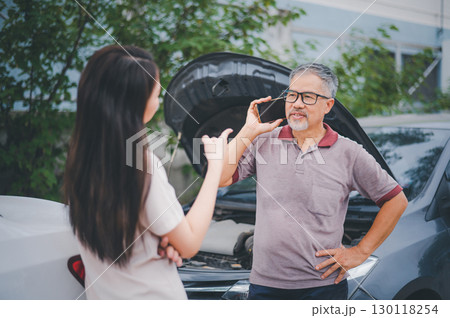 parties are quarreling due to a car accident while waiting for the insurance agent to clear it. 130118254