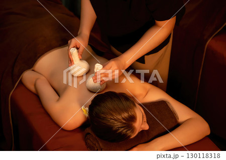 Hot herbal ball spa massage body treatment. Quiescent Hot herbal ball spa massage body treatment. Quiescent 130118318