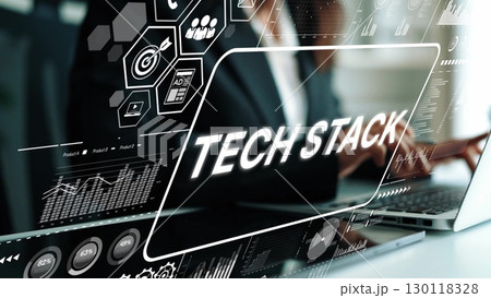 Modern Business Technology Stack Concept with Digital Interface and Data Visualization Elements. Asymptotic smart data analytic Modern Business Technology Stack Concept with Digital Interface and Data Visualization Elements. Asymptotic smart data analytic 130118328