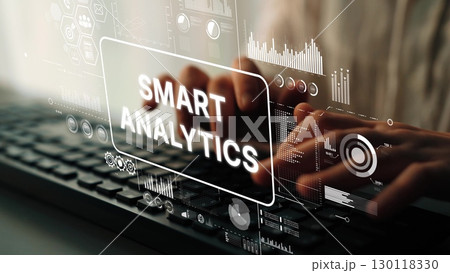 Smart Analytics Concept with Data Display and Digital Touchscreen Interaction on Keyboard. Asymptotic smart data analytic Smart Analytics Concept with Data Display and Digital Touchscreen Interaction on Keyboard. Asymptotic smart data analytic 130118330